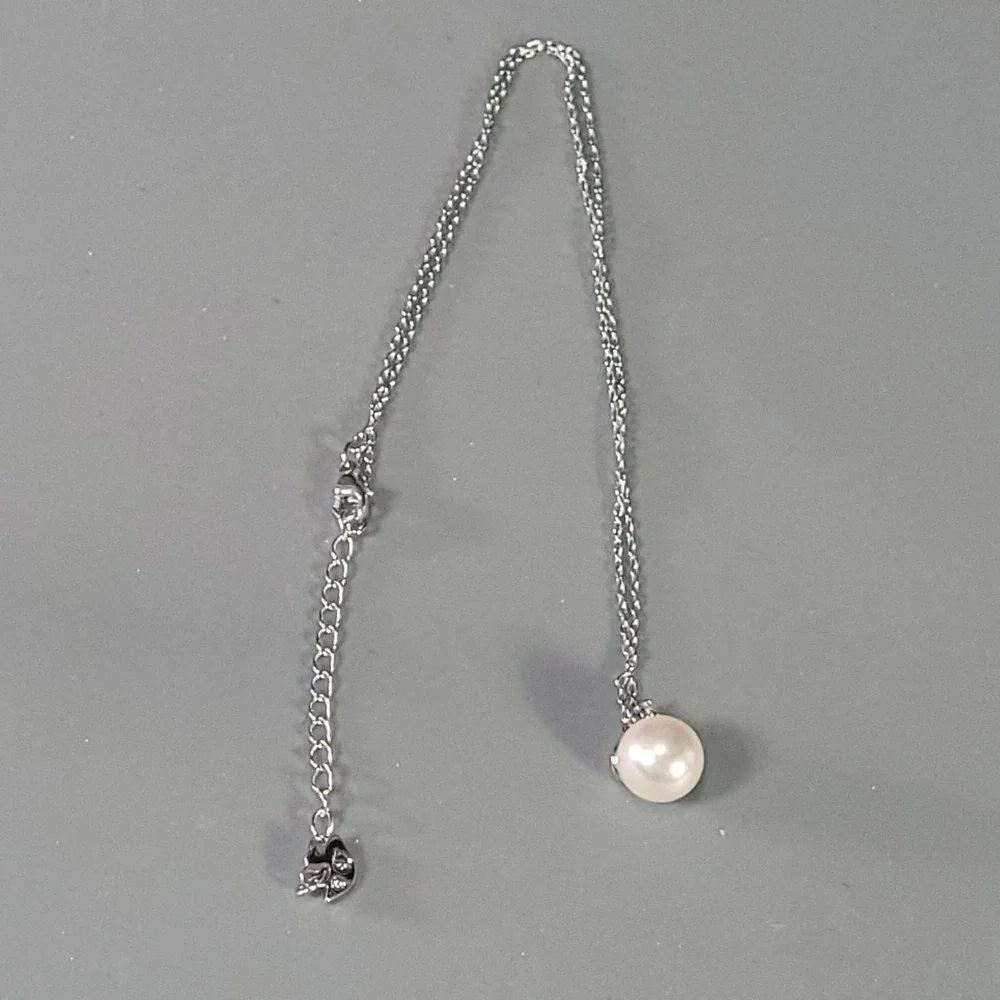 Swarovski Faux Pearl Necklace Women Silver Tone Crystal Swan Charm Pendant